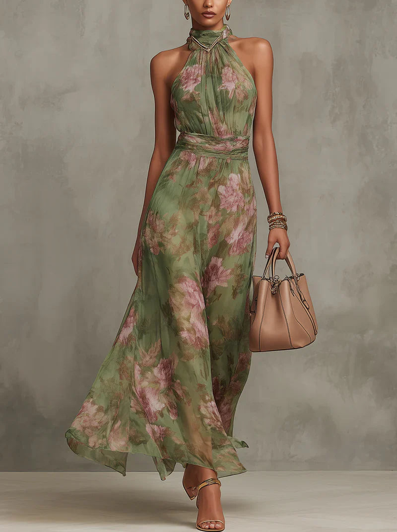 Livia | Robe Maxi Halter Florale Élégante
