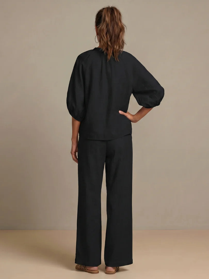 Ensemble blouse zippée et pantalon à jambes larges pour femme