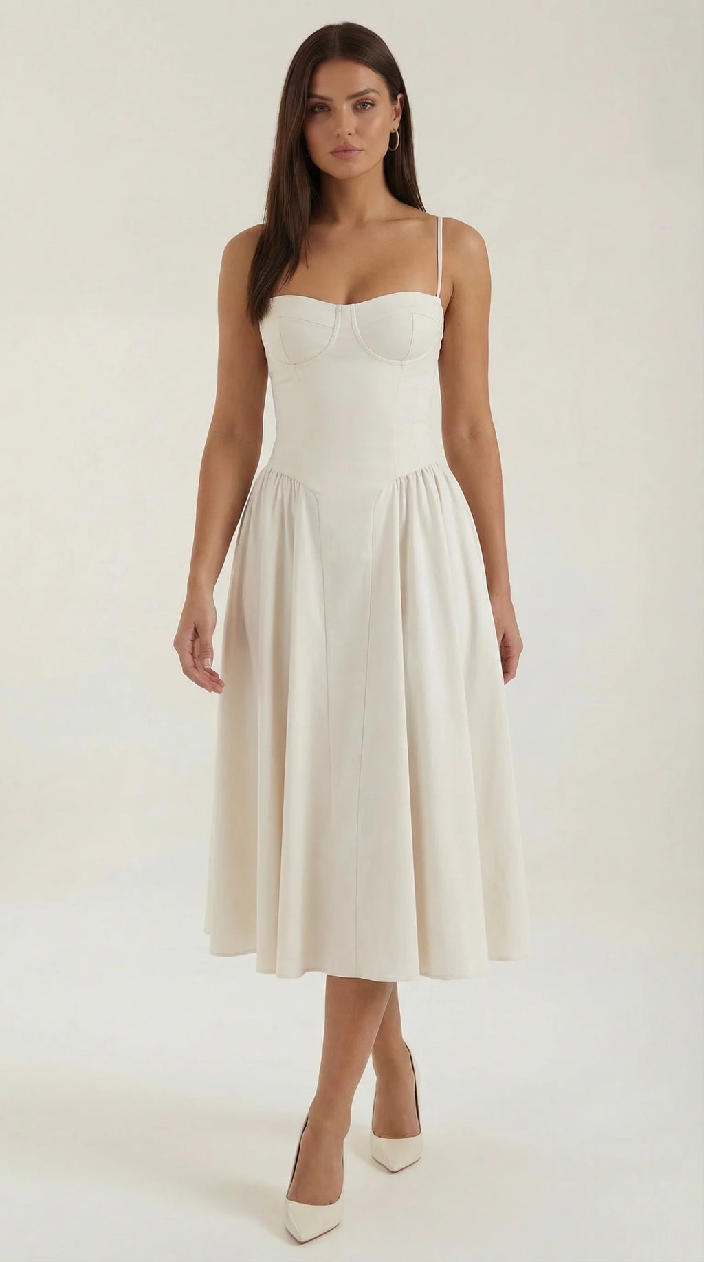 Robe mi-longue corset florale pour femme avec décolleté en cœur