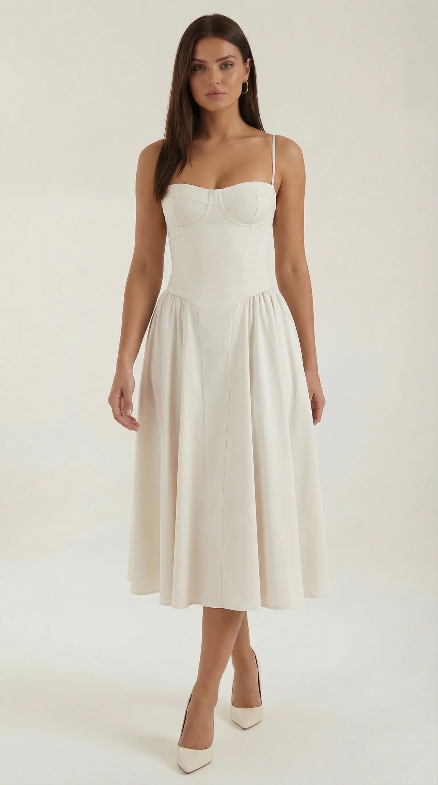 Robe mi-longue corset florale pour femme avec décolleté en cœur