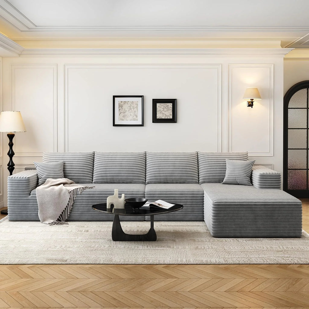 107.5 Cloud Modular Sectional Sofa Couch with L-Shape Chaise,Modern Minimalist Upholstered Couches for Living Room Bedroom,Deep Seat Corner Couch，No Assembly Required (Black,Left Facing Chaise)