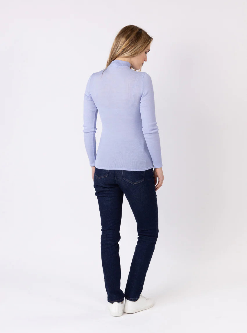Pull chaussette femme col montant bleu ciel