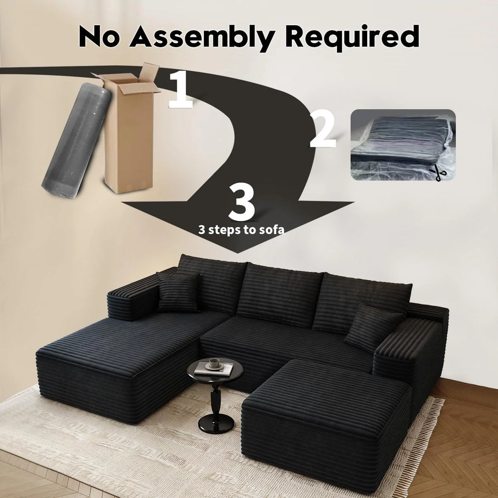 107.5 Cloud Modular Sectional Sofa Couch with L-Shape Chaise,Modern Minimalist Upholstered Couches for Living Room Bedroom,Deep Seat Corner Couch，No Assembly Required (Black,Left Facing Chaise)