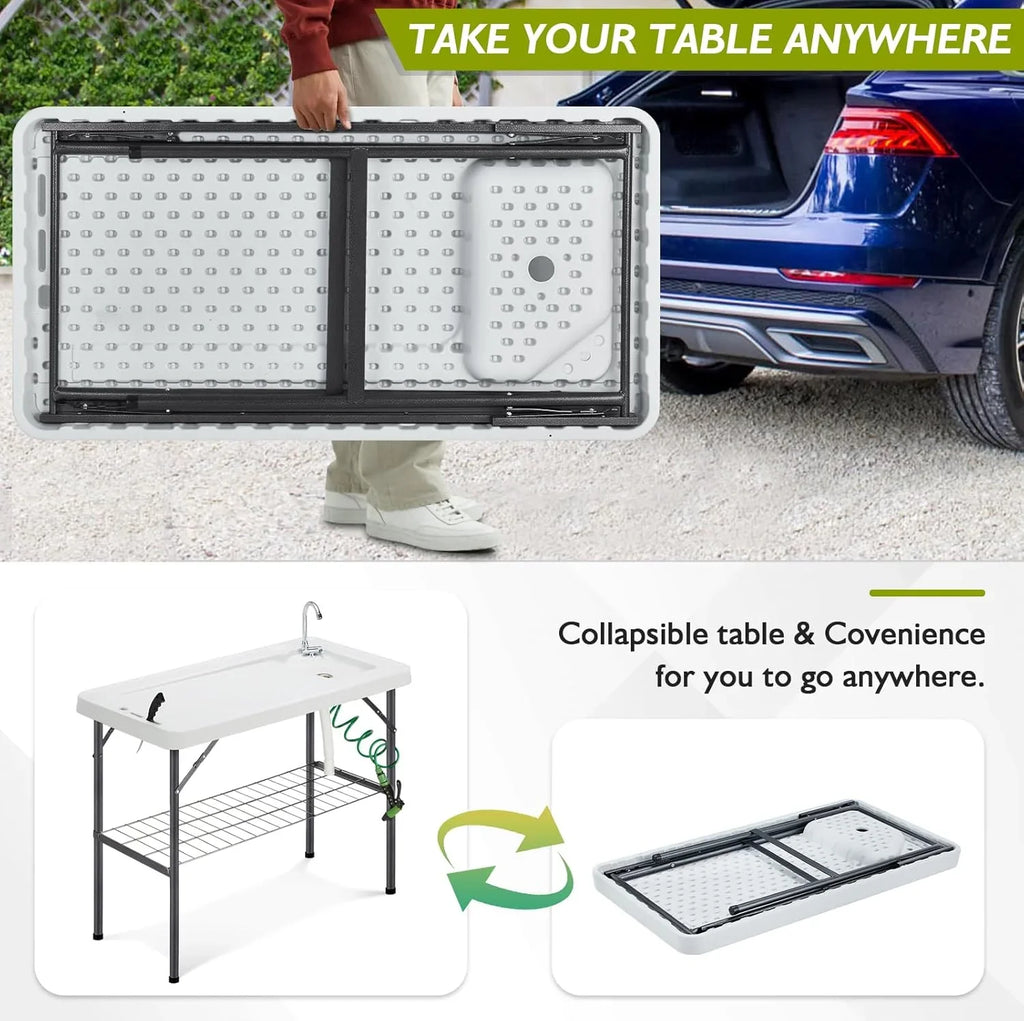 Folding Fish Cleaning Table Portable Camping Sink Table Outdoor Fish Fillet Cleaning Station