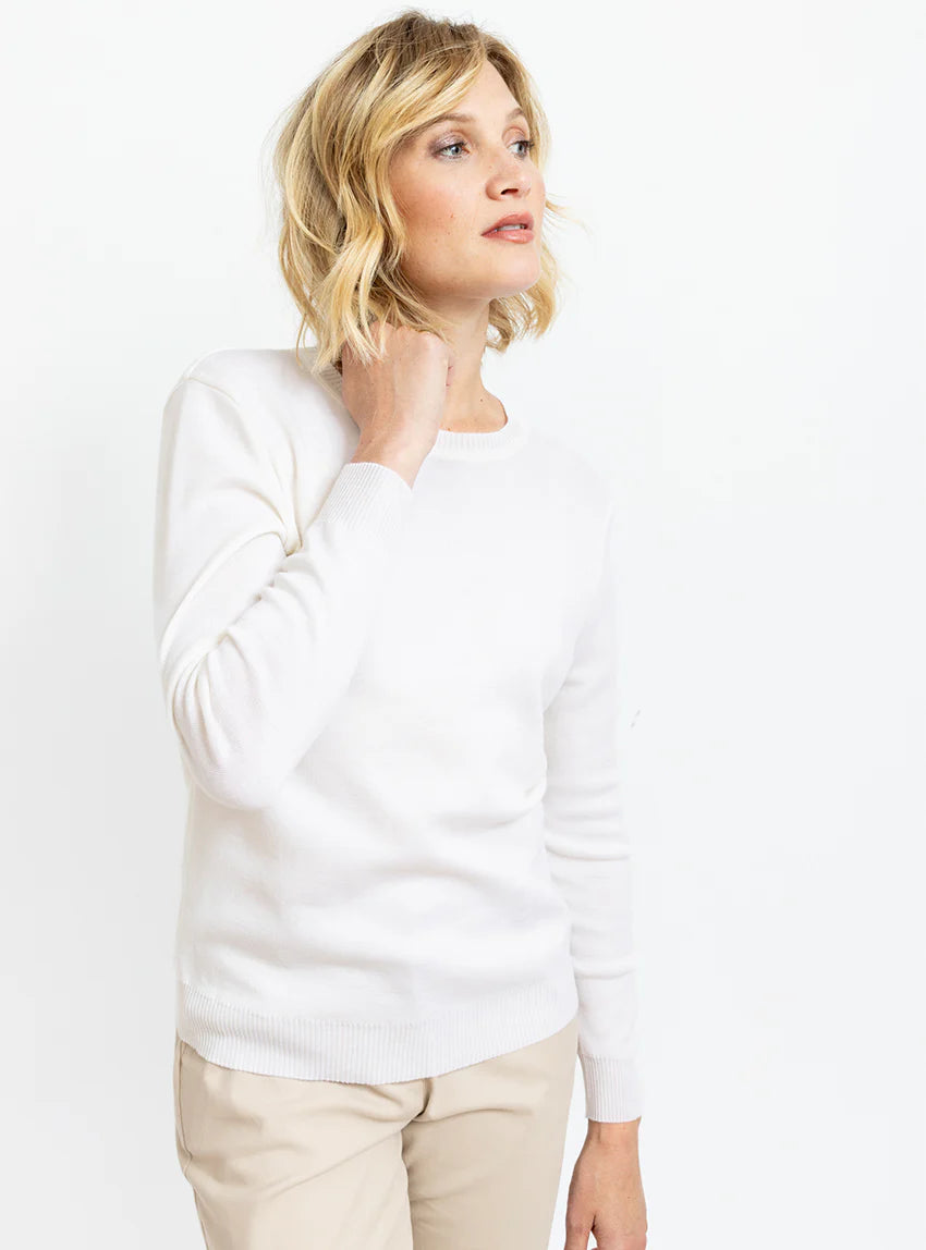 Pull femme en laine mérinos col rond Blanc Naturel