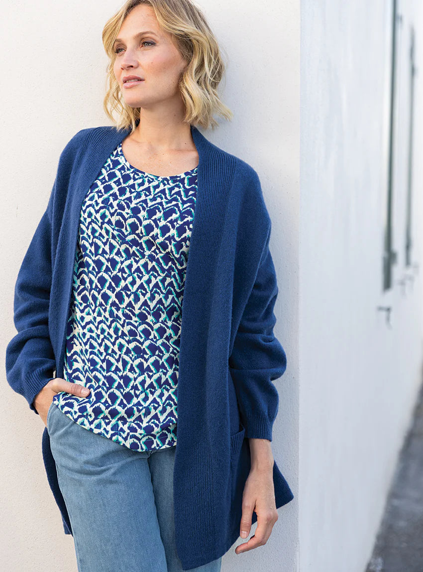 Blouse femme imprimée en viscose bleu atoll