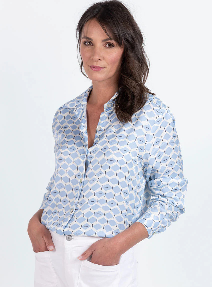 Chemisier femme rayé en viscose bleu graphique