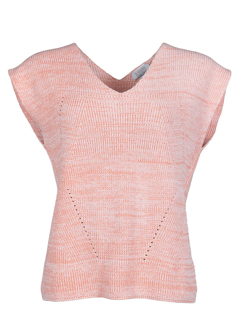 Pull femme sans manches maille perlée orange melon