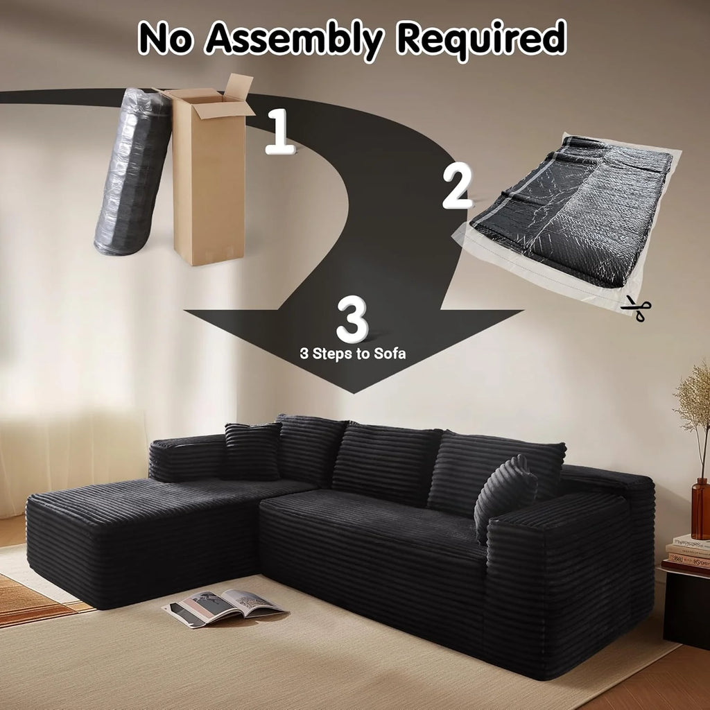 ovios 104 Cloud Sectional Couch with L-Shape Chaise,Modern Modular Sofa with Deep Seat, Upholstered Couches for Living Room Bedroom,No Assembly Required, Grey (Plush Corduroy Fabric)