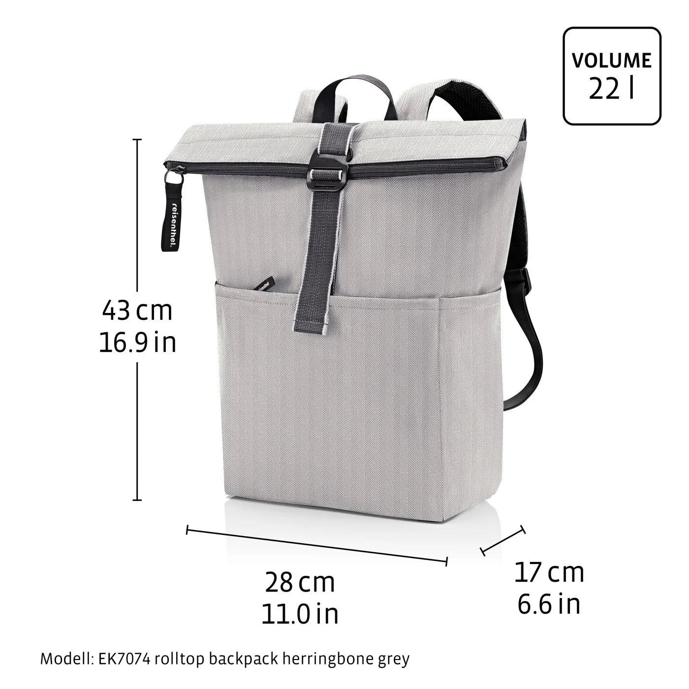 Rolltop Backpack Herringbone Grey
