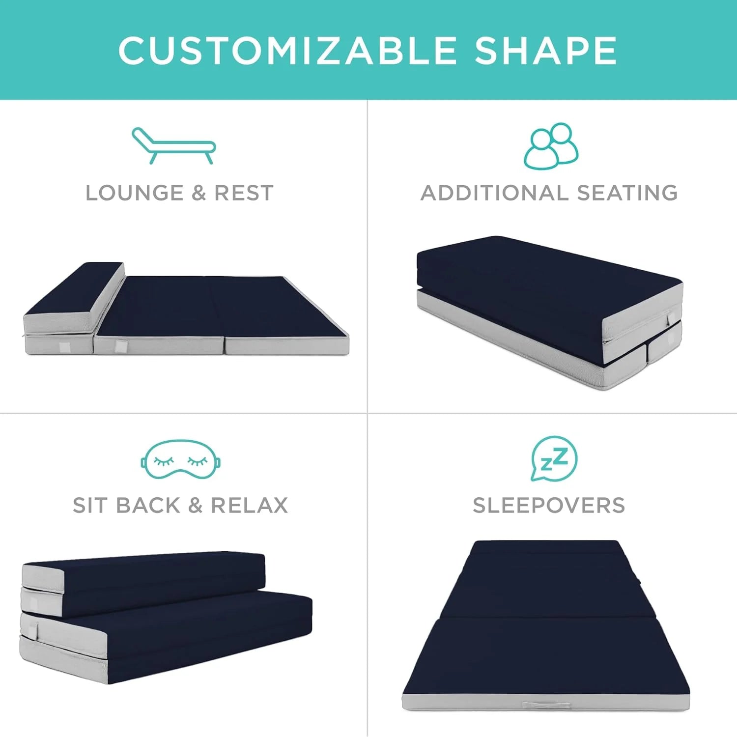 Best Choice Products 4in Portable Queen-Size Mattress, Tri-Fold Mattress for Camping, Guest, Toddler, Foam Plush w/Carry Case - Grey