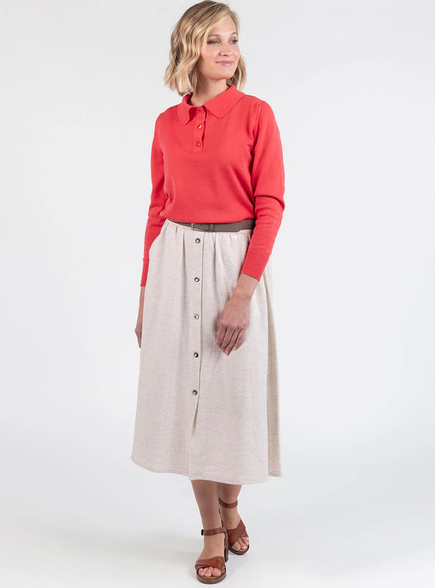 Pull femme col polo en laine rouge lumineux