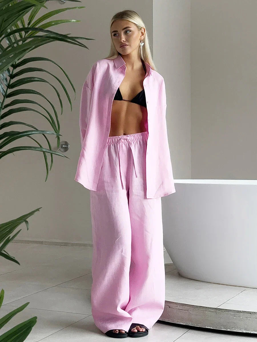 Ensemble en lin avec pantalon et short pour l'été
