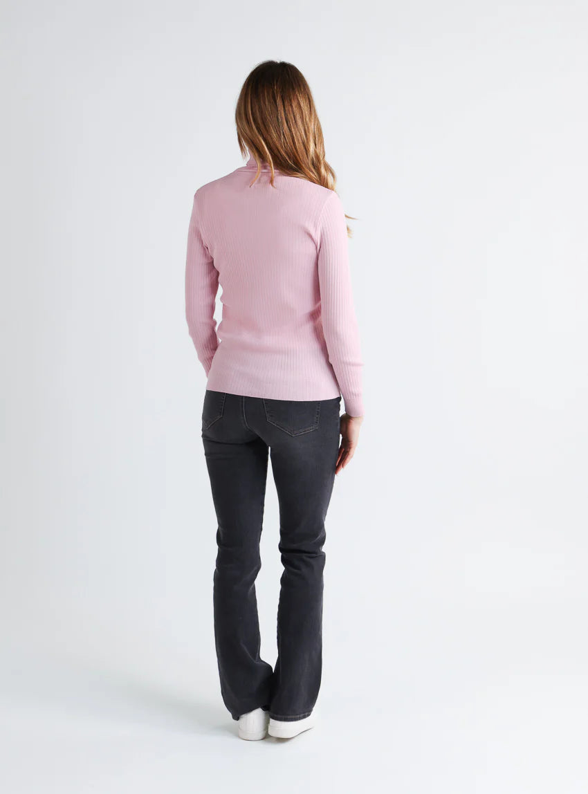 Pull chaussette femme col roule en laine  mérinos Rose Léger