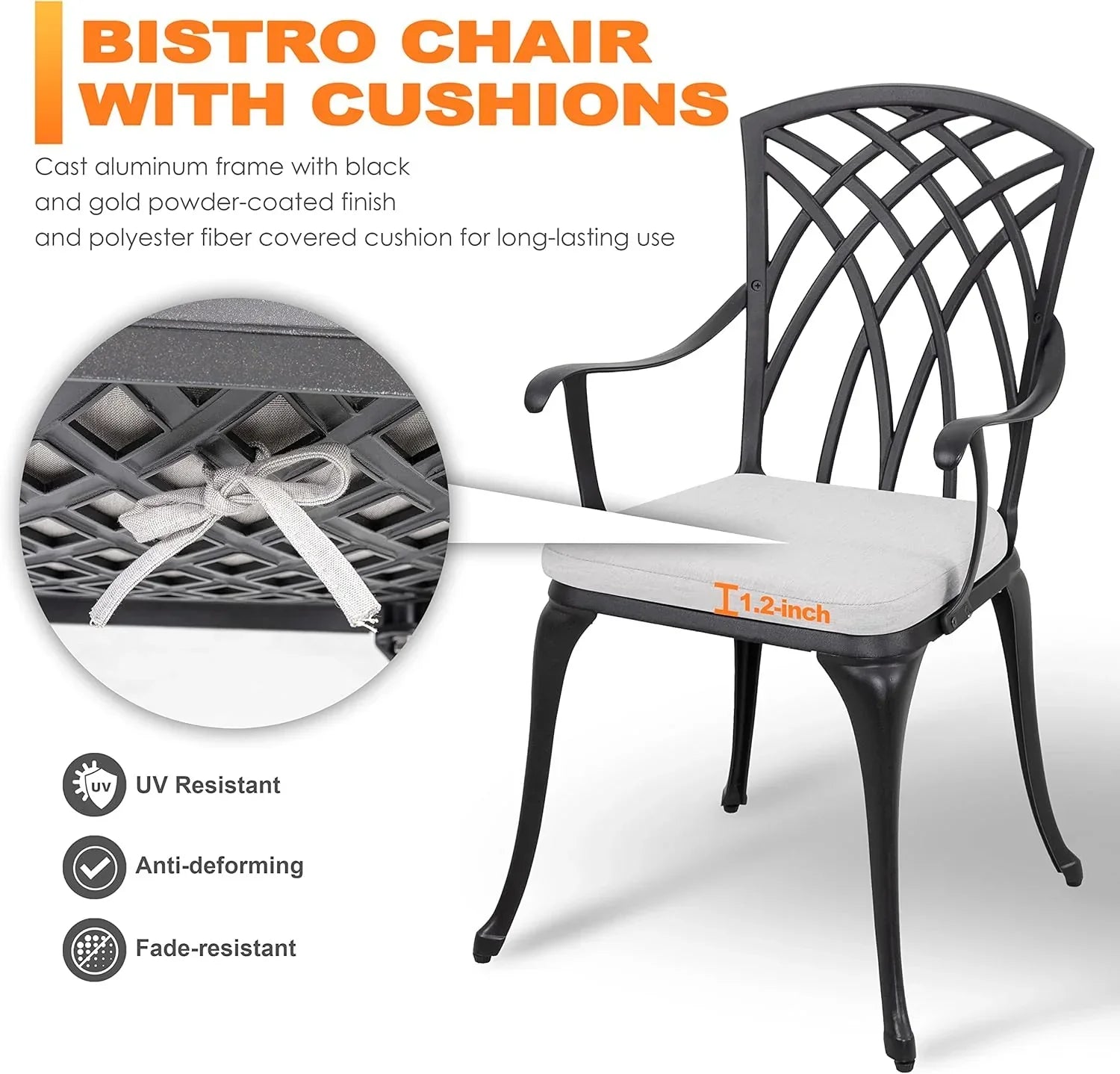 NUU GARDEN Bistro Set 3 Piece Outdoor Cast Aluminum Patio Bistro Set Patio Table Chairs Set of 2