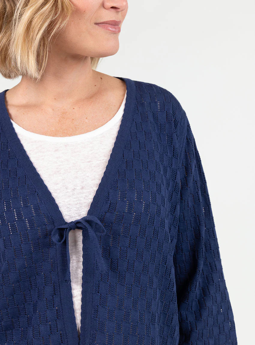 Gilet femme ajouré en coton bleu marine