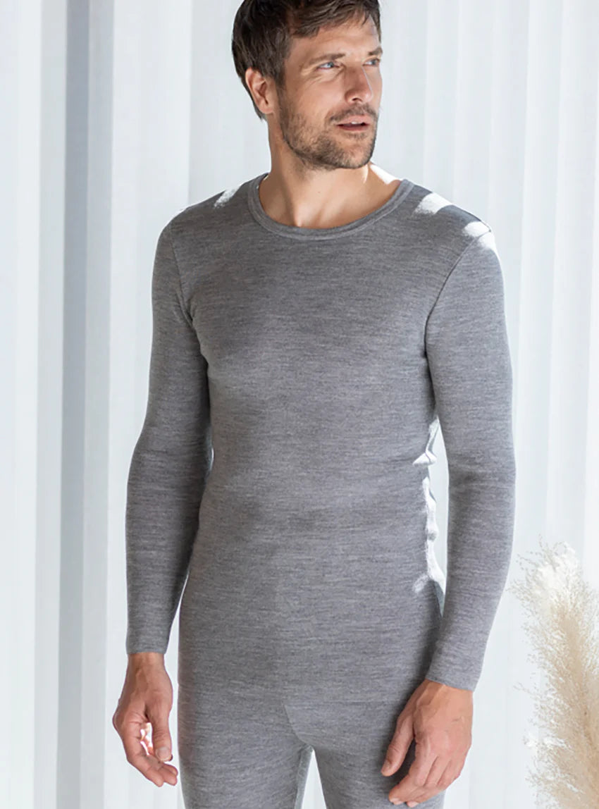 Tee-shirt manches longues thermique homme en laine gris léger