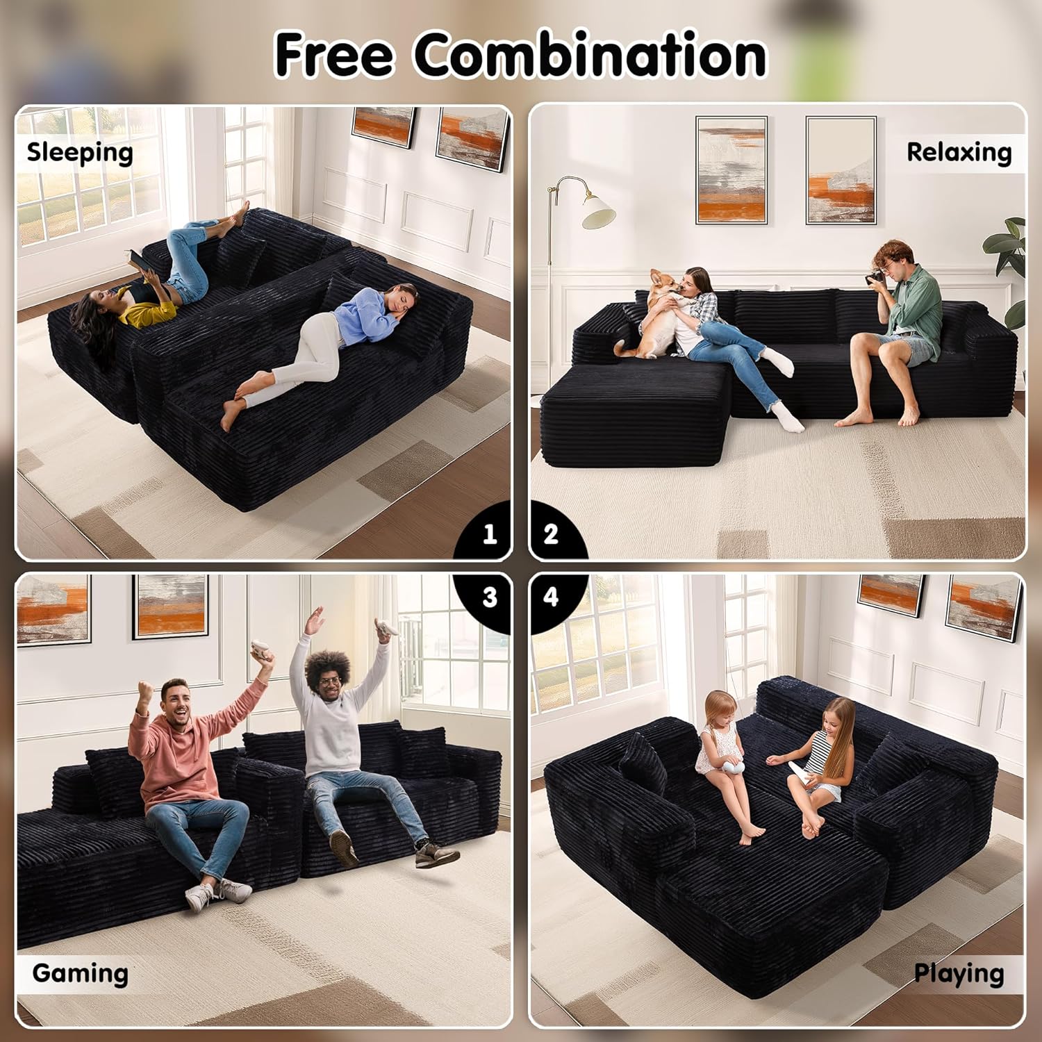 ovios 104 Cloud Sectional Couch with L-Shape Chaise,Modern Modular Sofa with Deep Seat, Upholstered Couches for Living Room Bedroom,No Assembly Required, Grey (Plush Corduroy Fabric)
