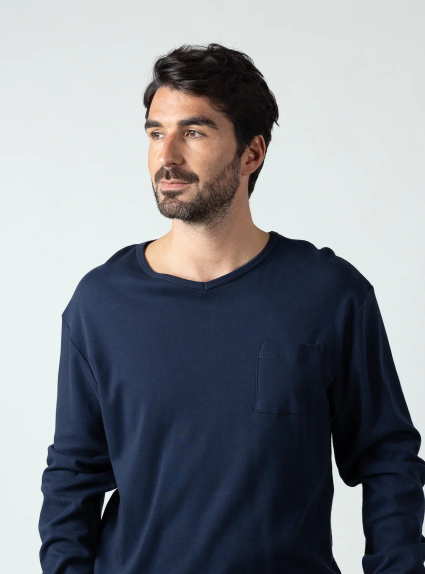 Pyjama homme en coton bleu marine