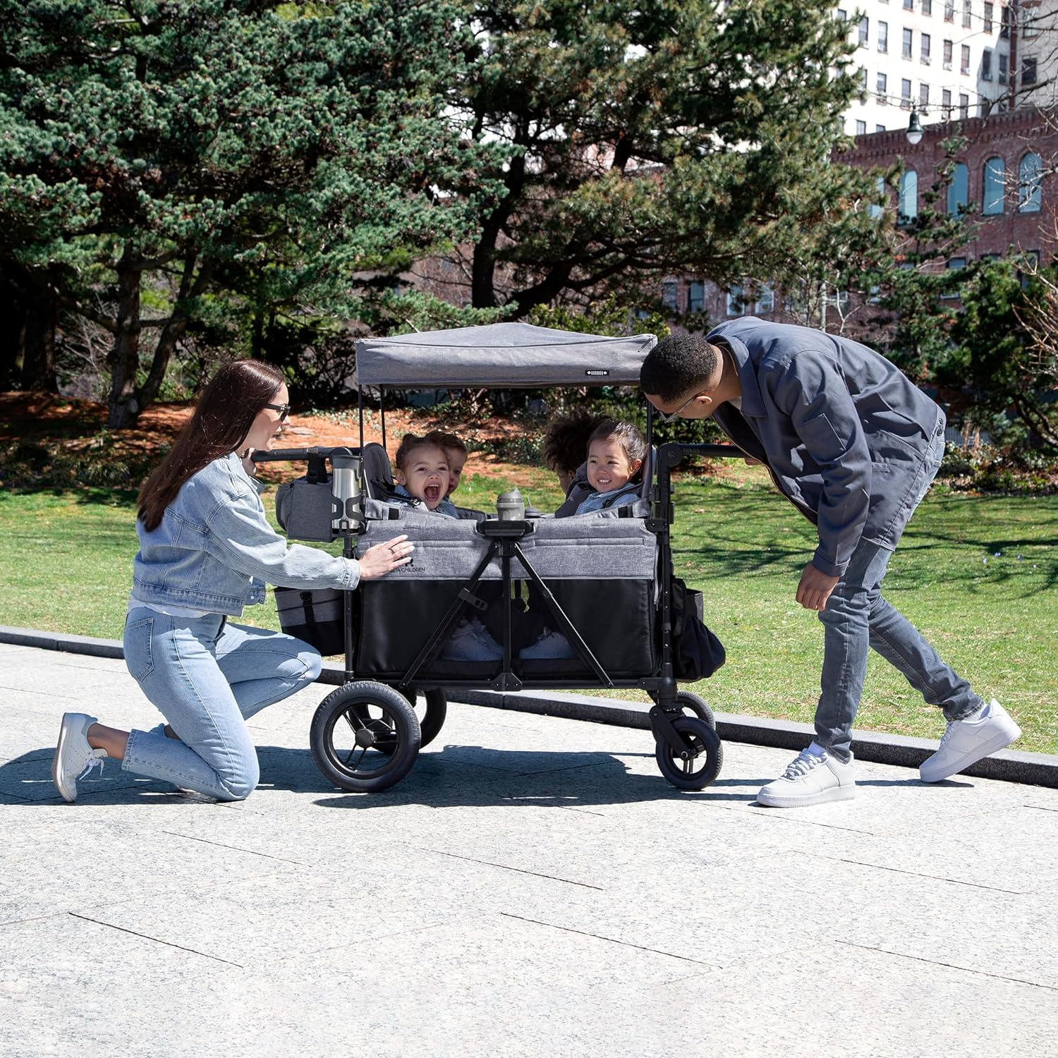 Jeep Wrangler Deluxe 4 Seater Stroller Wagon by Delta Children - Premium Quad Stroller Wagon for 4 Kids