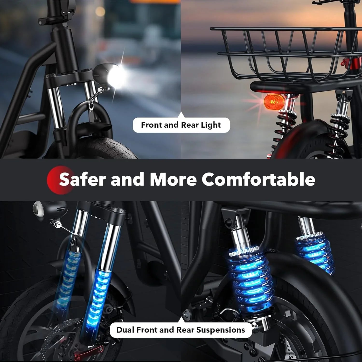 iScooter electric scooter with seat 28/19/15.6 mph top speed dual suspension scooter
