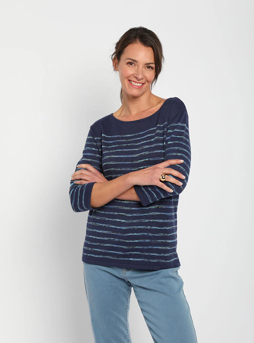 Pull marinière femme en coton bleu