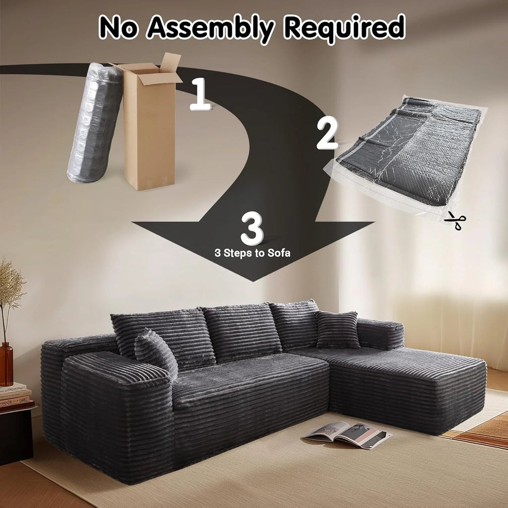 ovios 104 Cloud Sectional Couch with L-Shape Chaise,Modern Modular Sofa with Deep Seat, Upholstered Couches for Living Room Bedroom,No Assembly Required, Grey (Plush Corduroy Fabric)
