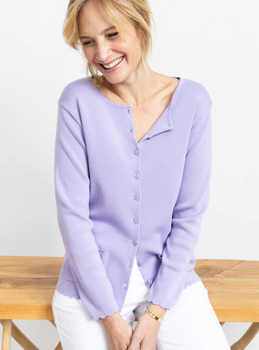 Cardigan femme en laine mérinos Violet Pastel