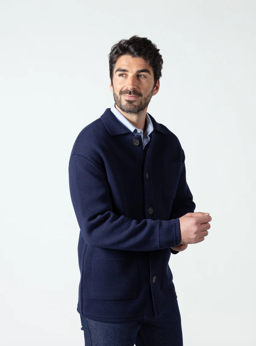 Veste homme en laine bleu marine
