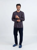 Pyjama homme en coton  imprimé feuilles rouges