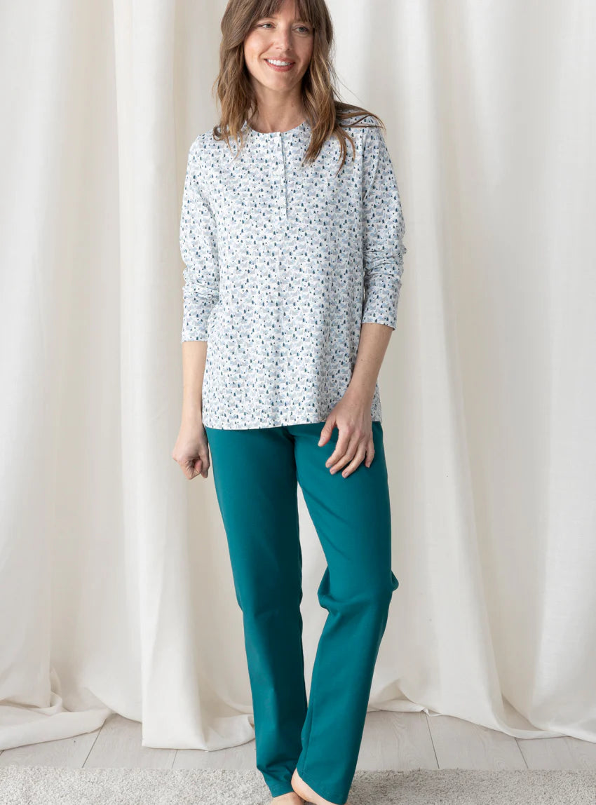 Pyjama femme en maille jersey sapins verts