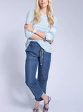 Pantalon 7/8 femme en coton et lin bleu indigo