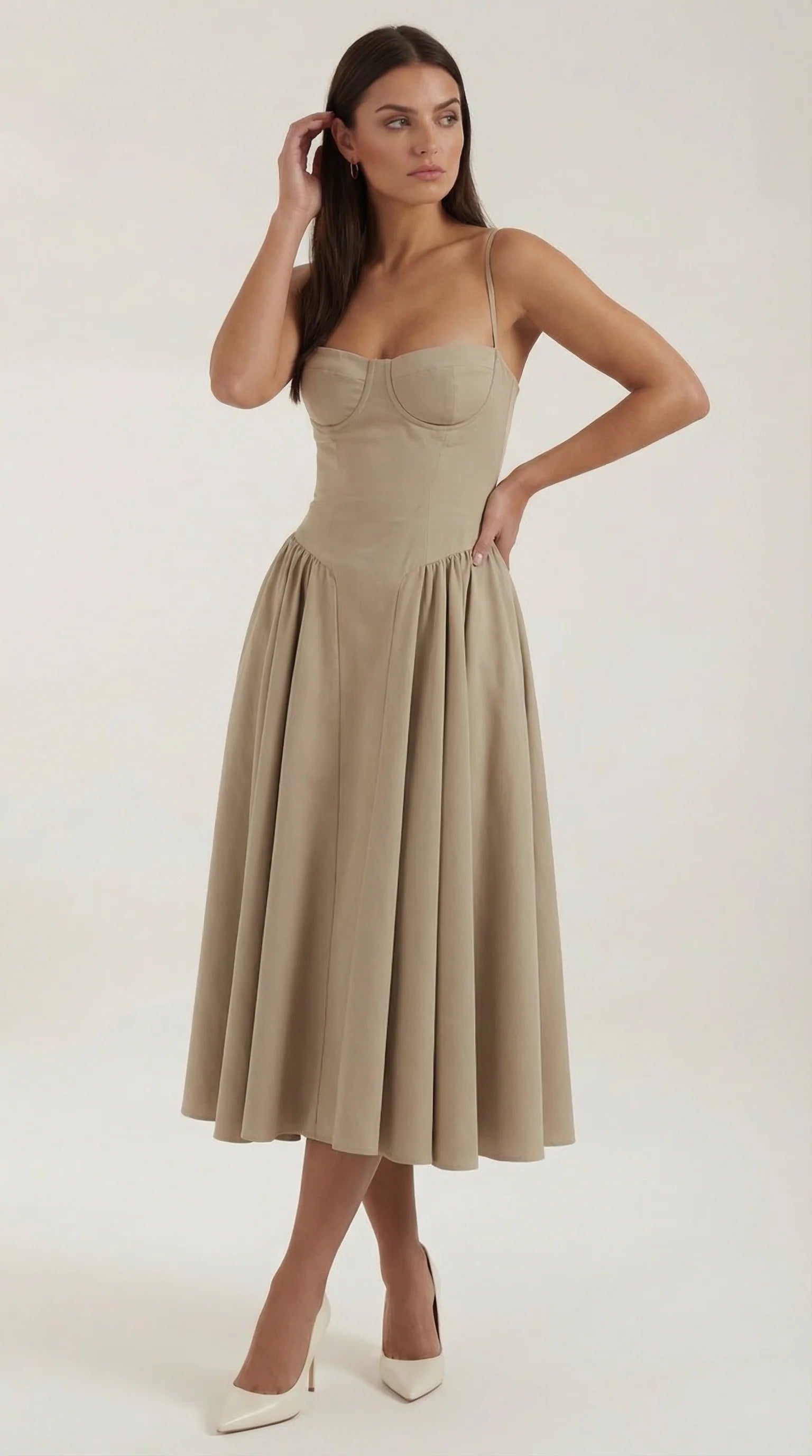 Robe mi-longue corset florale pour femme avec décolleté en cœur