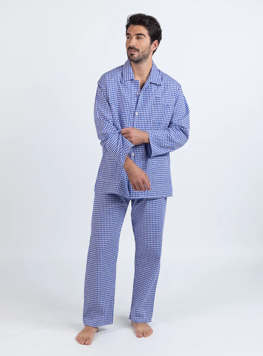 Pyjama homme en coton carreaux bleus