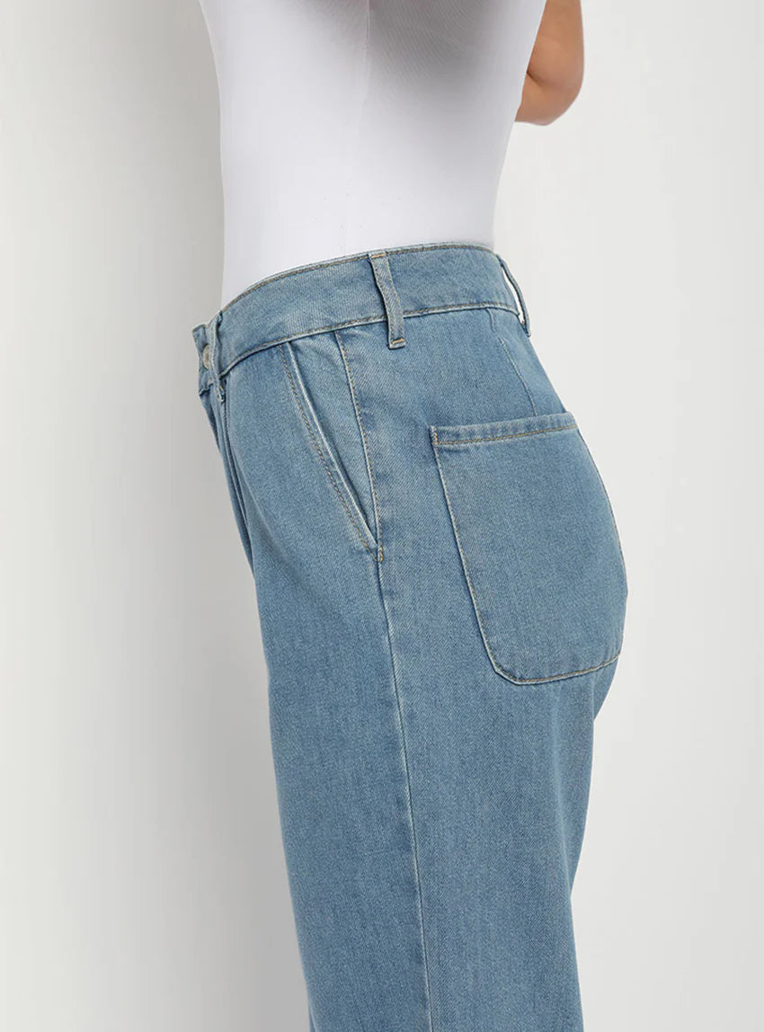 Jean large femme bleu indigo clair