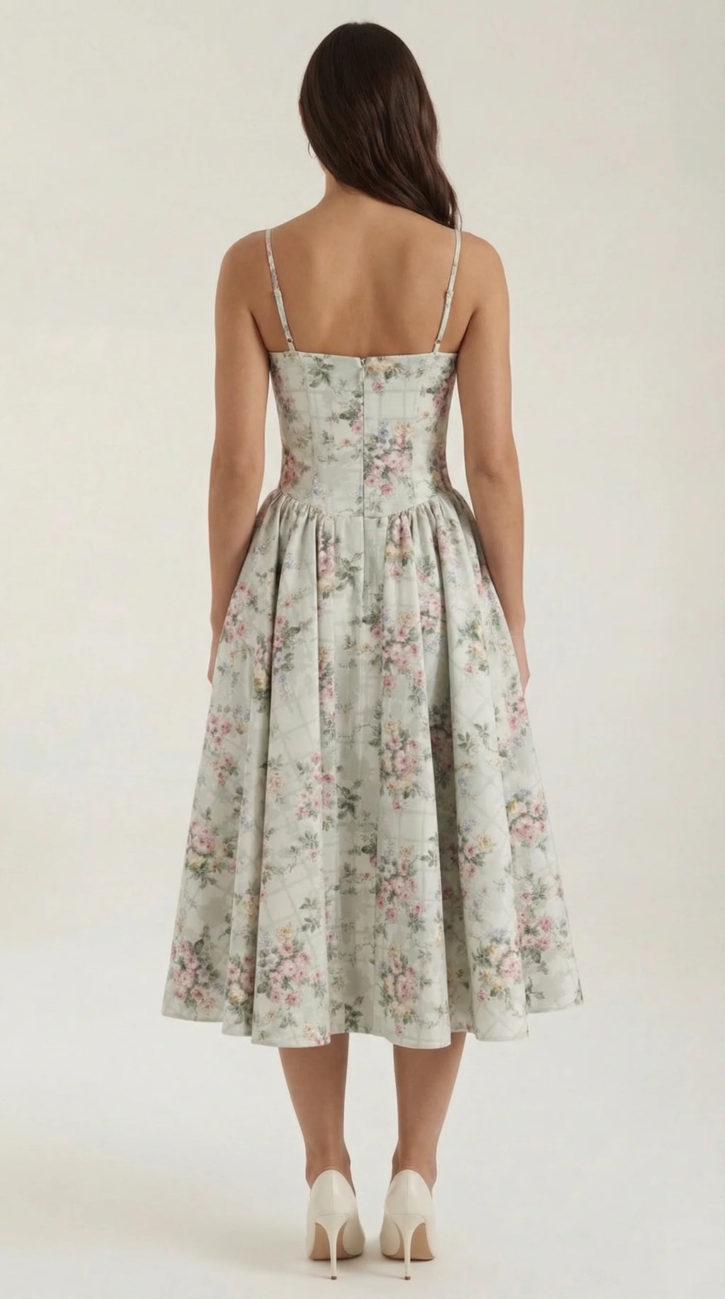 Robe mi-longue corset florale pour femme avec décolleté en cœur