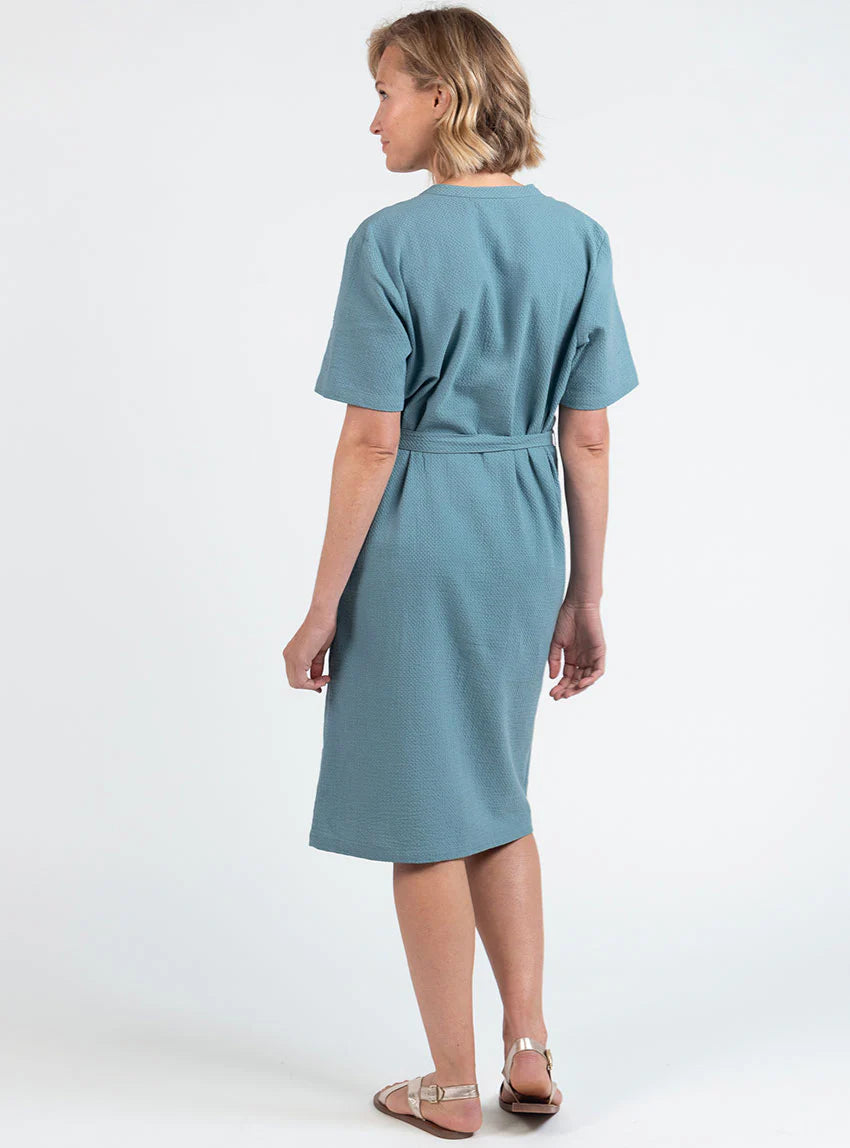 Robe femme en coton gaufré vert littoral