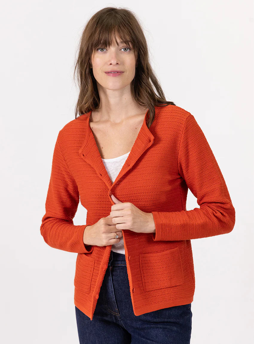 Cardigan femme en coton orange terracotta