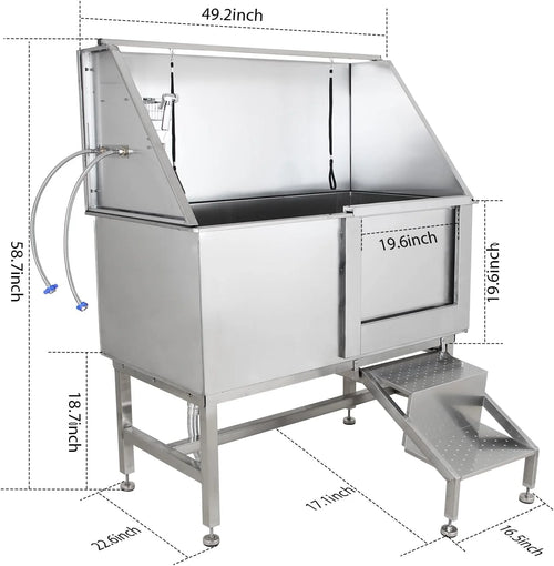 50 Dog Wash Bathtub, Pet Wash Station, Professional Stainless Steel Dog Grooming Tub with Ramp, Faucet, Sprayer, Drain Kit, Right Door