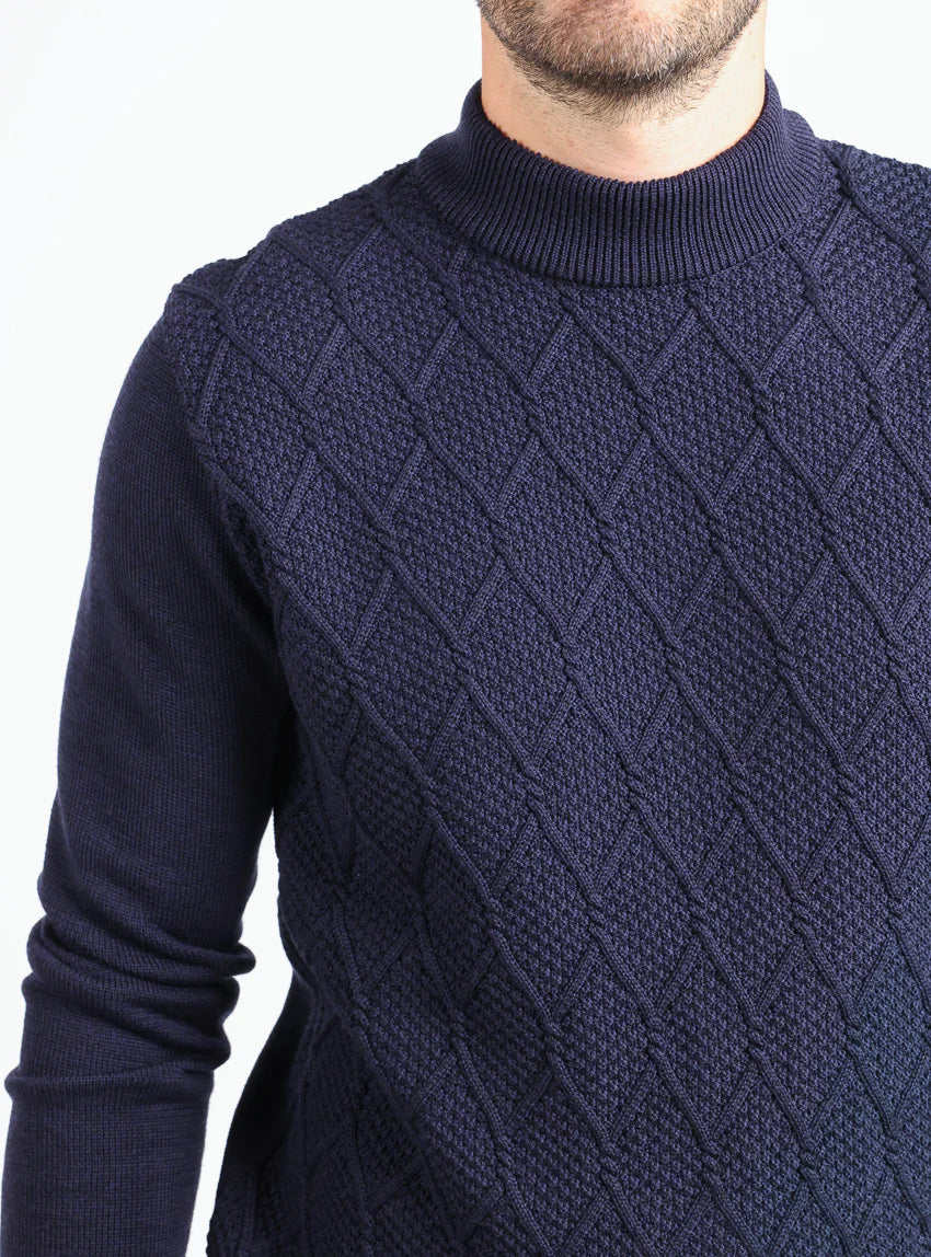 Pull homme en laine mérinos bleu marine
