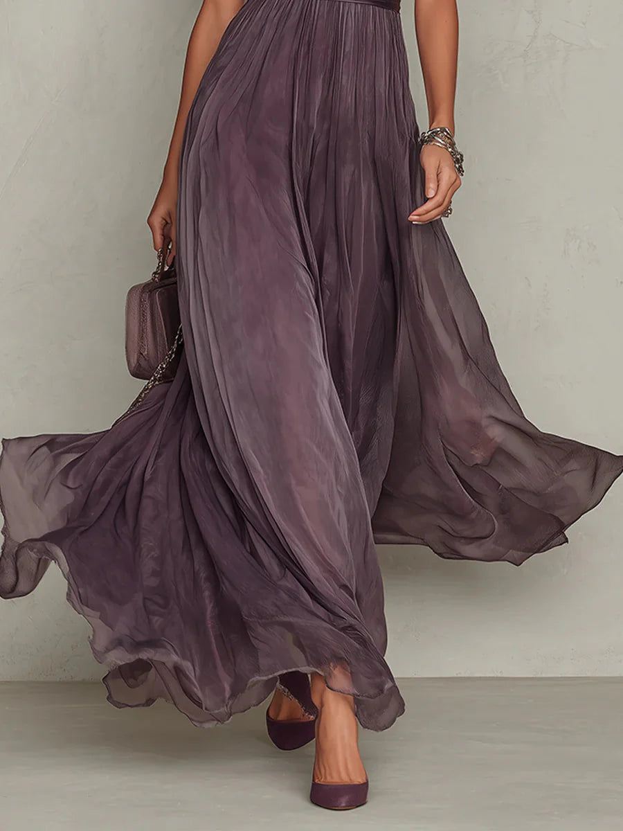 Flavia - Robe longue violette pour femme avec décolleté en forme de goutte