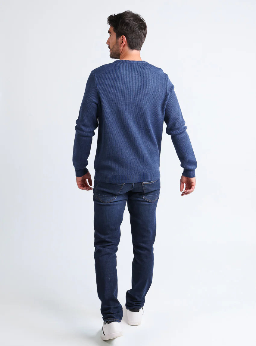 Pull homme col rond en laine bleu marine