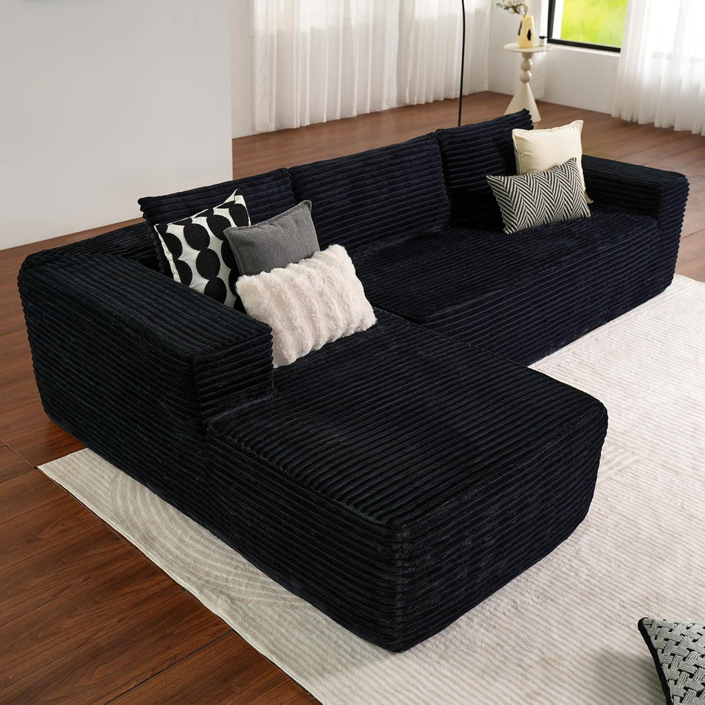ovios 104 Cloud Sectional Couch with L-Shape Chaise,Modern Modular Sofa with Deep Seat, Upholstered Couches for Living Room Bedroom,No Assembly Required, Grey (Plush Corduroy Fabric)