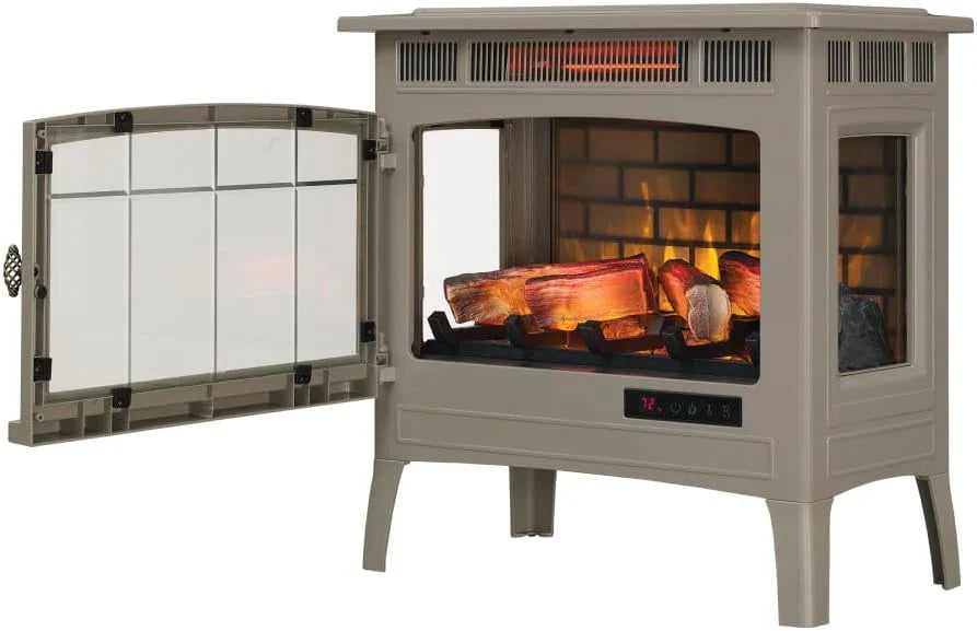 Freestanding Electric Fireplace Stove Heater with 3D Flame Effect for 1000 Sq. Ft