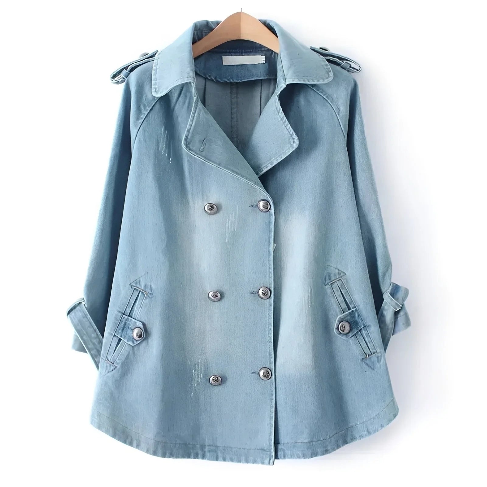 Faye - Manteau Cape en Denim Élégant