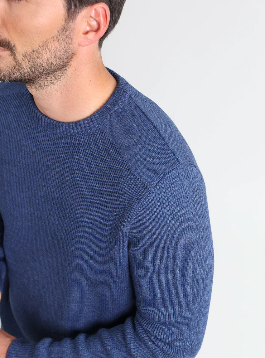 Pull homme col rond en laine bleu marine