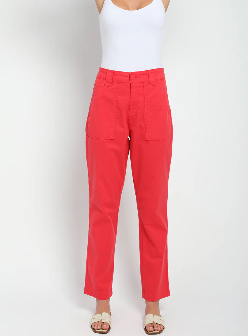 Pantalon femme taille haute rouge