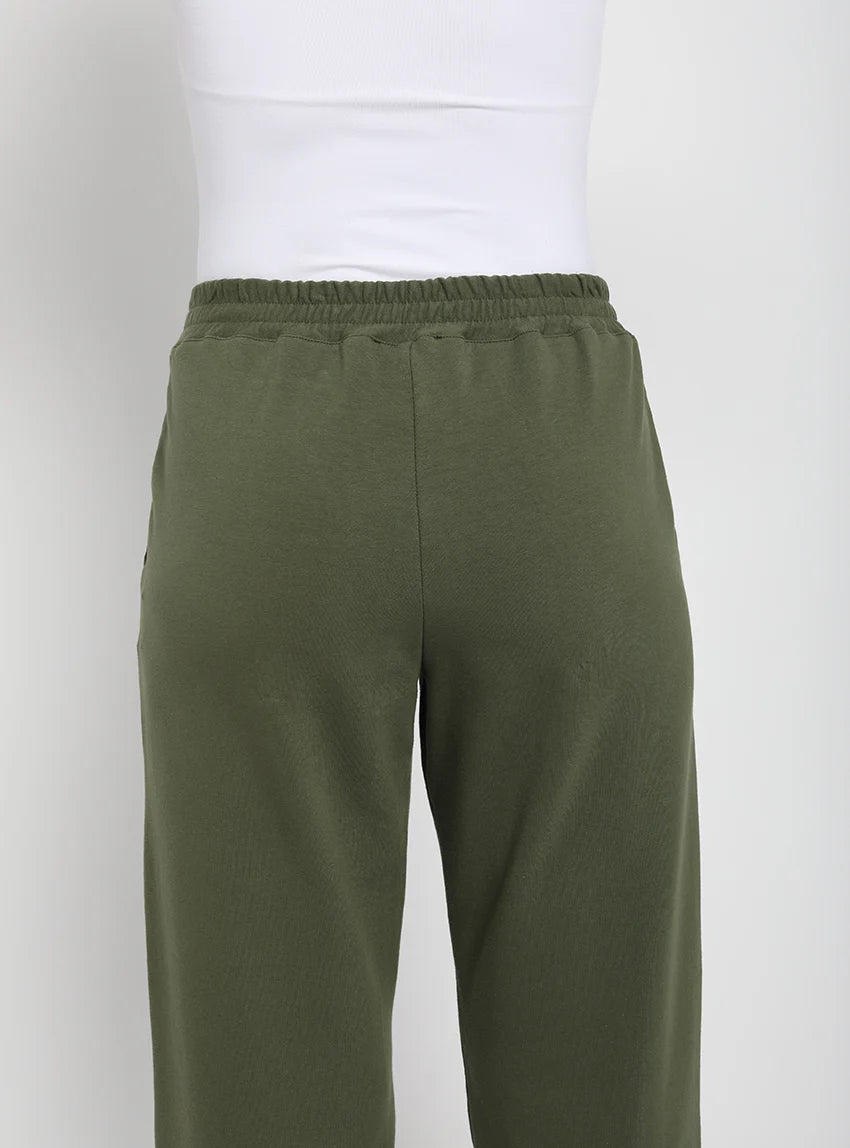 Pantalon femme coton molleton vert algue