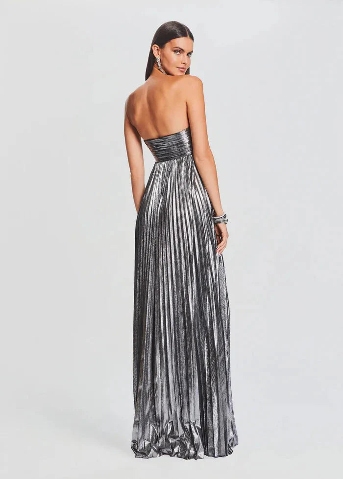 Robe de soirée chic argentée sans bretelles