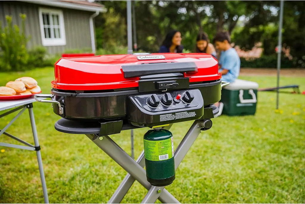 RoadTrip 285 Portable Stand-Up Propane Grill with 3 Adjustable Burners Instastart Ignition 20,000 BTUs
